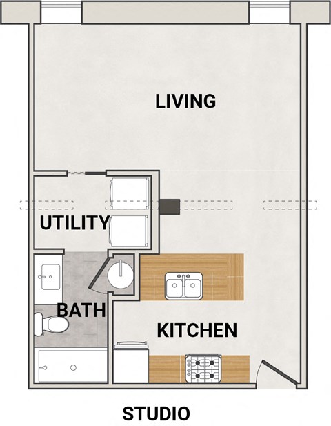 Floor plan for studio, 1 bath, 693 sqft